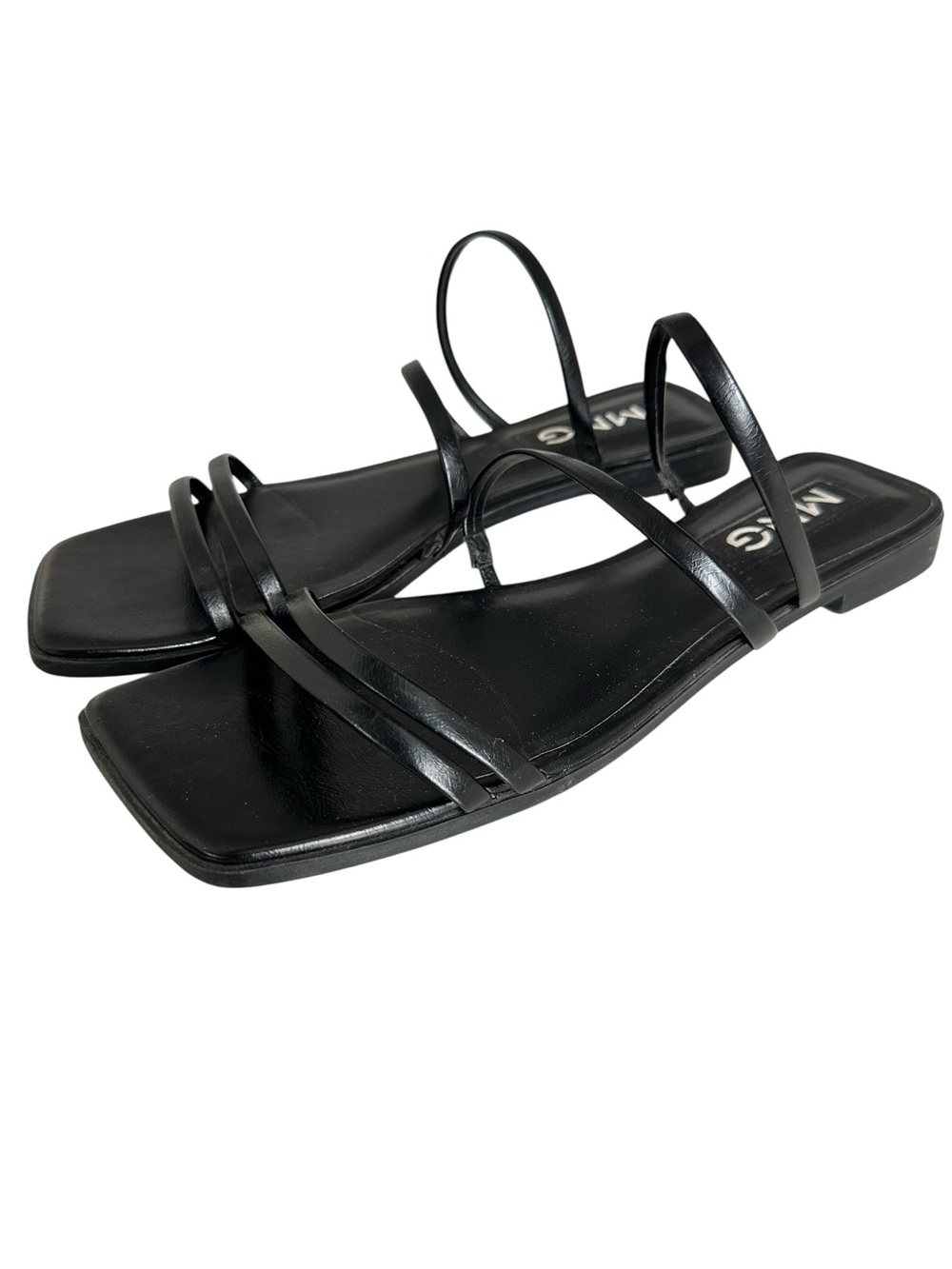 Mango Black Multi-Strap Square-Toe Flat Sandals size 39